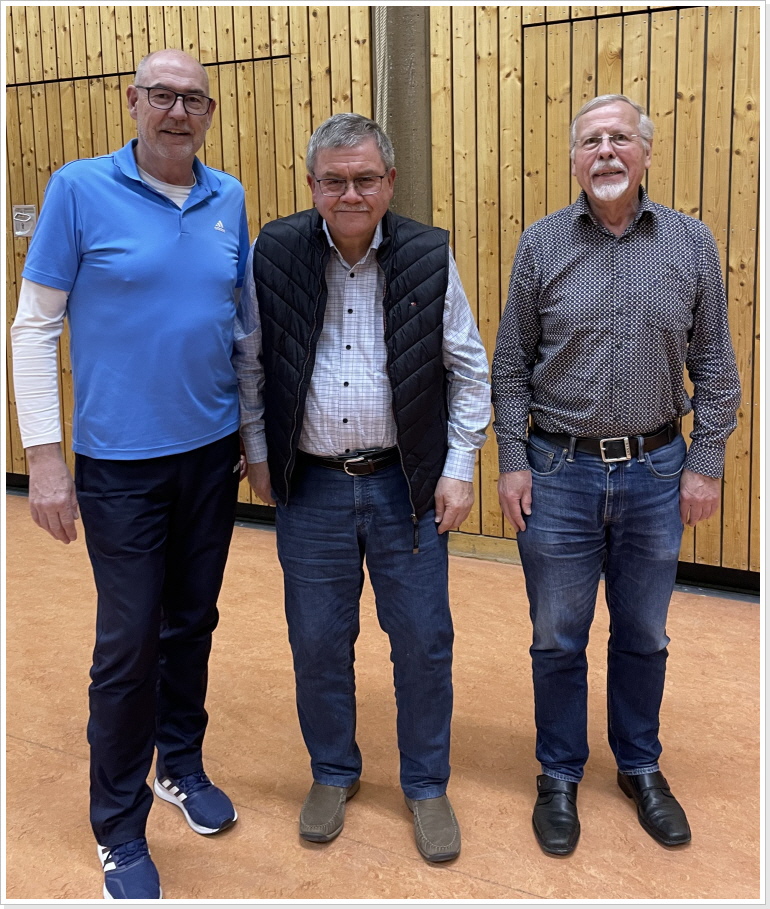 Bild von links: Klaus Löschel 50 J., Hansjörg Manz 60 J. und Max-Peter Vosseler 60 J.